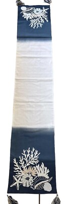 Pier 1 Imports Blue Table Runner Cover Sea Shell Nautical Beaded Blue 71x13 In.-image
