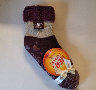Women's Heat Lockers Cozy Slipper Socks  W/Non Slip Grib Female Sz 5-9 Burgundy -image