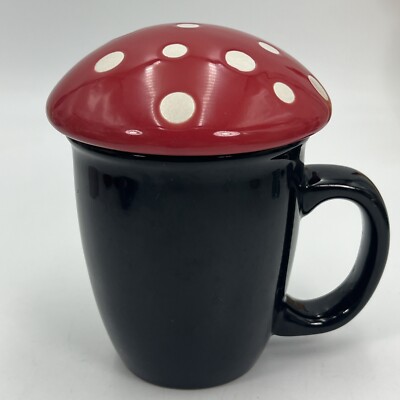 Main Stays Home Ceramic Mushroom Cup With Lid Black Red White-image