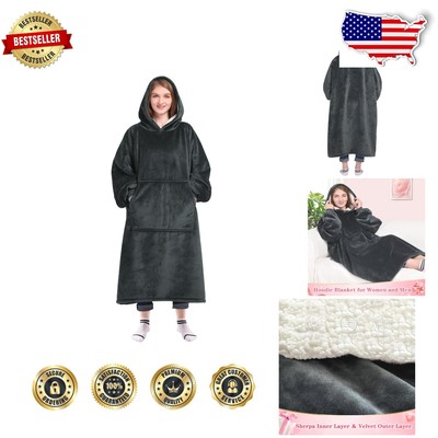 Plush Sherpa Wearable Blanket Hoodie for Ultimate Cozy Comfort - Dark Gray-image