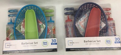 30 Piece Barbecue Set BBQ Camping Picnic Accessories Red & Blue Or Blue & Green-image