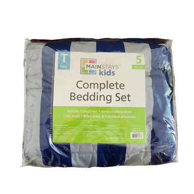 Mainstays 5-Piece Reversible Bed in a Bag Comforter Set with Sheets, Twin-image
