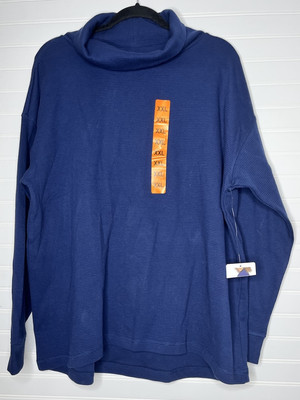 NWT Lands End Long Sleeve Waffle Funnel Neck Top Navy Blue Cozy 2XL-image