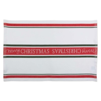 Cotton Kitchen Dish Towel - Merry Christmas - Striped Holiday Colors 18x28 NEW-image