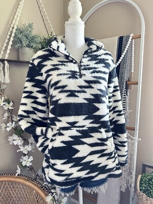 Natural Reflections Geometric Print Sherpa Pullover Quarter Zip Sweater Sz Sml-image