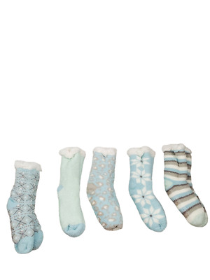 Cuddl Duds Women's Faux Sherpa Cozy Lined Socks Set of 5 Clearwater Color-image