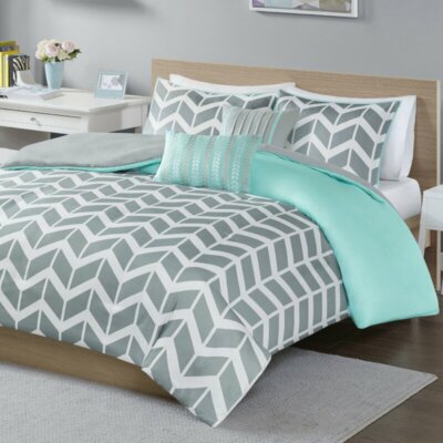 NEW! ~ COZY CHIC GREY LIGHT BLUE TEAL AQUA CHEVRON STRIPE SOFT COMFORTER SET-image