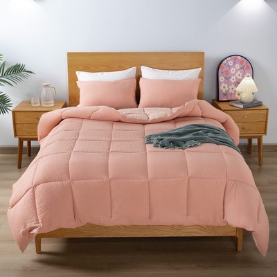 All Season Quilted Comforter Set King with 2 Pillow Shams, Cozy Soft Seersuck...-image