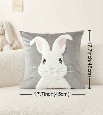 Brand New Embroidered Easter Bunny Cozy Pillow Cover -image