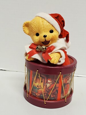 Vintage Christmas Wind Up Musical Box Porcelain Teddy Bear -image