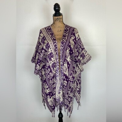 Kathmandu Imports Women's Duster Kimono One Size Color Purple Elephant Print-image