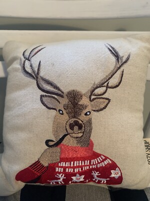 Cozy Shop Christmas Pillow Reindeer with Pipe Holiday 10 x 10 Linen-image