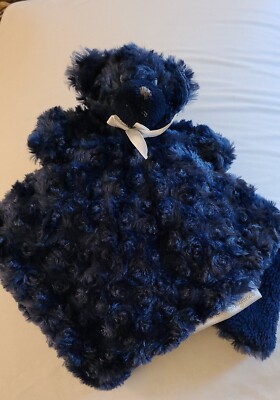 Blankets and Beyond Nunu Security Blanket Teddy Bear Lovey Blue Rosette Swirl -image