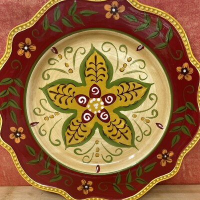 Pier 1 One Imports Juliana Dinner Serving Plate Hand Painted Replacement Red 11”-image