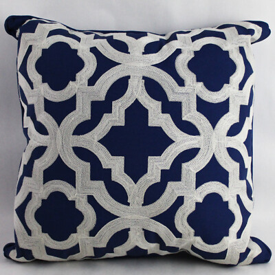 Pier 1 Imports Blue With White Geometric Stitched Design Throw Pillow 16