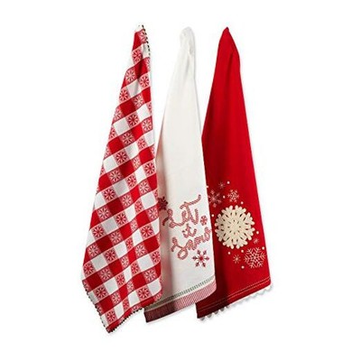  Christmas Kitchen Towels Decorative Embellished Cotton Dish Towel Set, 18x28, -image