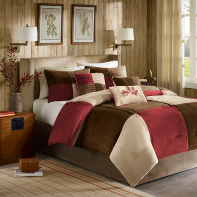 COZY ULTRA SUPER SOFT BROWN BEIGE TAUPE LODGE TAN WARM RED LEAF COMFORTER SET-image