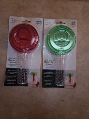 Mainstays Wide Mouth Mason Jar Lid And Infuser Lot #2 Red & Green BPA Free-image