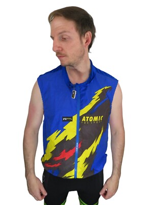 Vintage Made In USA Atomic Sleeveless Cycling Bike Jersey Wind Vest Mens Large-image