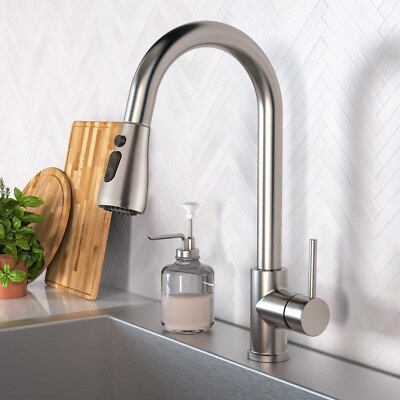 Brushed Nickel Kitchen Faucet Sink Mixer Faucet Pull Down Sprayer Single Handle-image