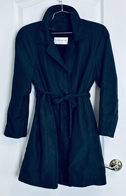 VTG JONES NEW YORK BLACK RAINCOAT REMOVABLE VELOUR LINER NO SZ LABEL (SEE MEAS)-image