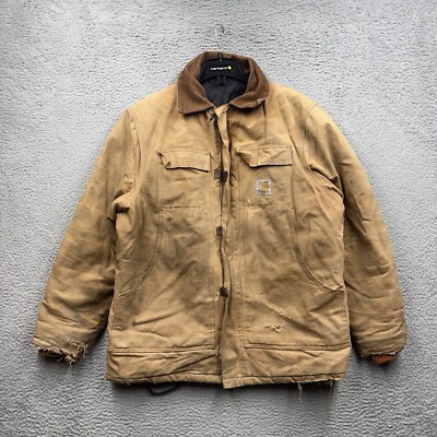 Vintage Carhartt C03 Quilt Lined Chore Duck Canvas Jacket Coat Brown 54 XL-image