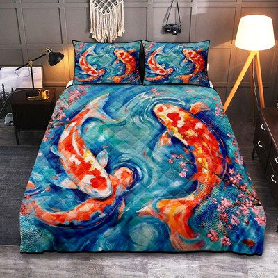 Personalized Koi Fish Design Bedding Set for Cozy  3-pc Quilt Bedding Set-image