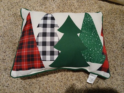 Mainstays Christmas Indoor Outdoor Lumbar Pillow with Trees-image