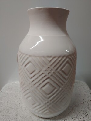 White Ceramic Vase w Etched Diamond Design, New Pier 1 Imports-image
