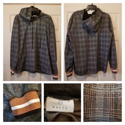 Kaffe Hoodie Women Large Gray Black Plaid Pullover Casual Cozy Comfort Dress EUC-image