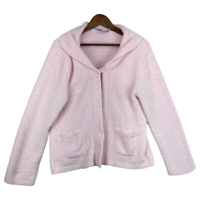 Soft Surroundings Warm Fluffy Cardigan Women's M Pink Cozychic Lounge Open Front-image