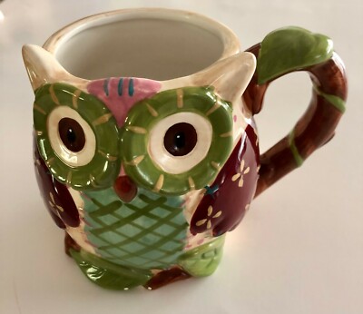Pier 1 Imports Olli The Owl Large 3D Hand Painted 16 Oz Coffee Tea Mug Cute-image