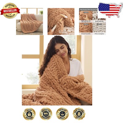 Elegant Chenille Throw Blanket 50x60 - Cozy Hand Knitted Accent for Living Rooms-image