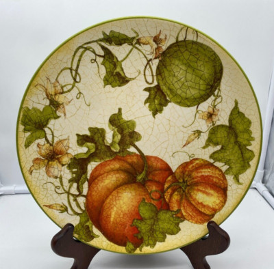 Pier 1 “Harvest Garden” Pumpkins Fall Autumn Halloween Plate 11”    E1-image