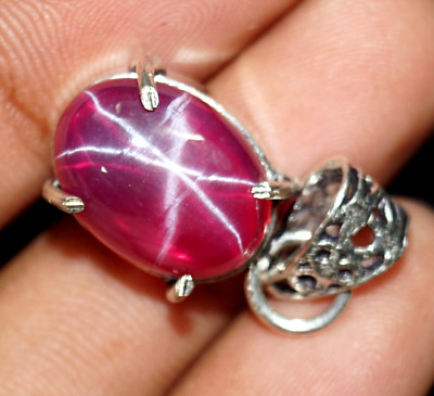 26.85 Ct Certified Natural Red Star Ruby 925 Solid Silver Pendant Loose Gemstone-image