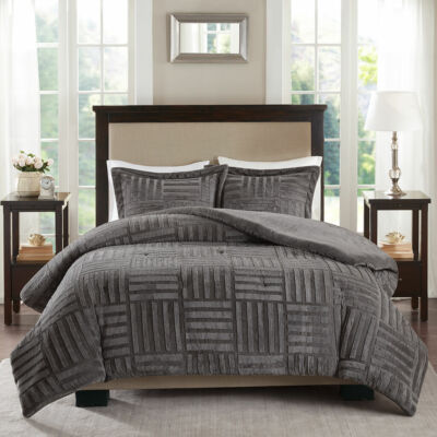 NEW! ~ ULTRA PLUSH SUPER SOFT WARM COZY MODERN FUR CHARCOAL GREY COMFORTER SET-image