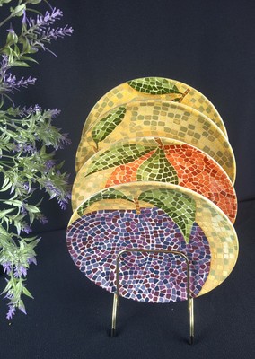  Pier 1 Imports Set of 4 Salad Plates - Mosaic Fruit/Various Colors-image