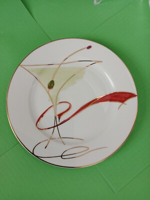 4 Pier 1 Imports Porcelain White W/ Martini Design Dessert/Salad Plates 7.5