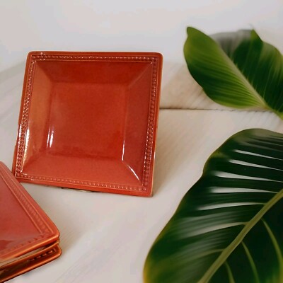 Pier 1 Imports Spice Route Paprika Square Beaded Salad Plate Holidays Kitsch-image