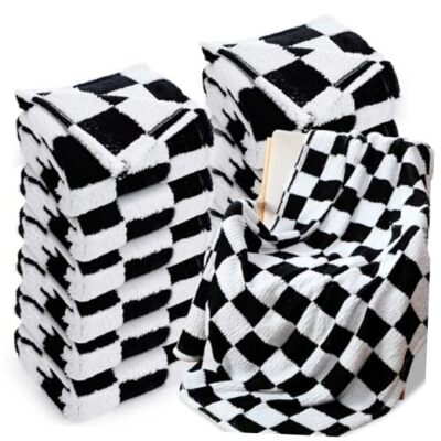  12 Pcs Checkered Throw Blankets Bulk, Checkerboard Soft Cozy Fluffy Blankets -image