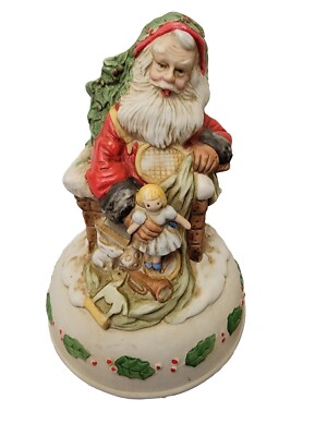 Vintage Enesco Satna Claus Wind Up Music Box Decoration Plays Xmas Song-image