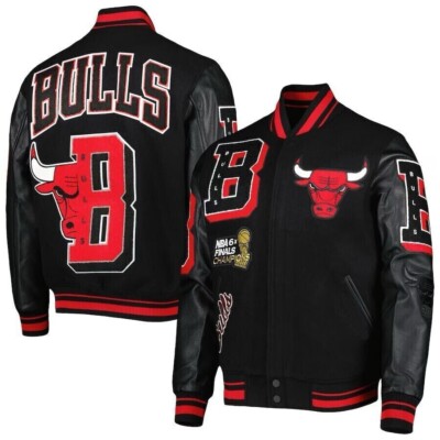 Men Black Standard Chicago Bulls Mash Up Varsity Jacket | FAST SHIP | USA RETURN-image