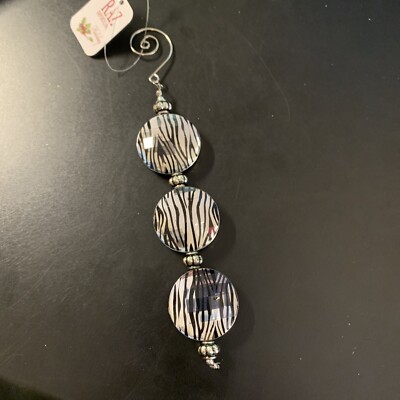 RAZ Imports Zebra Striped Dangle Christmas Ornaments With Chrome Spiral-image