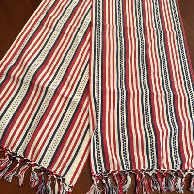 Pier 1 Imports Table Runner 13x76” Fringe Summer Red White Blue Patriotic July 4-image