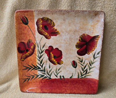 Set of 3 Pier 1 Imports Poppies Hand Painted Earthenware 10.5