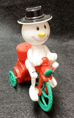 5” Wind Up Tricycle Riding Snowman  Vintage Made In China-image