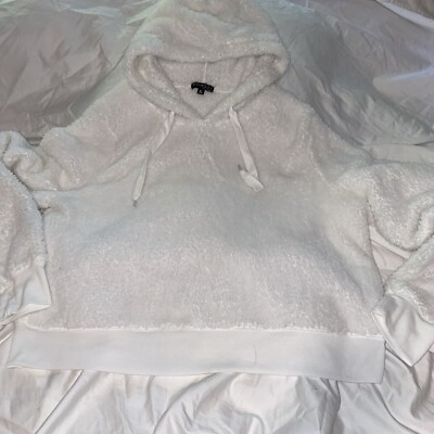 New FIFTH SUN Hooded Pullover Sleep Shirt Women's Size Large Fuzzy Plush White-image