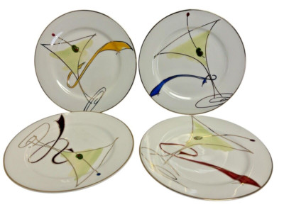 4 Pier 1 Imports Porcelain White  Martini Design Dessert Salad Plates 7.5