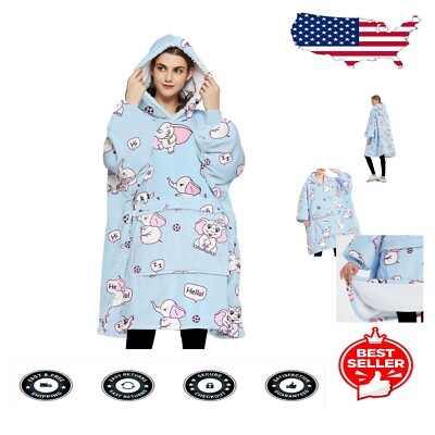 Cozy 100% Polyester Wearable Blanket Hoodie with Kangaroo Pockets & Fun Patterns-image