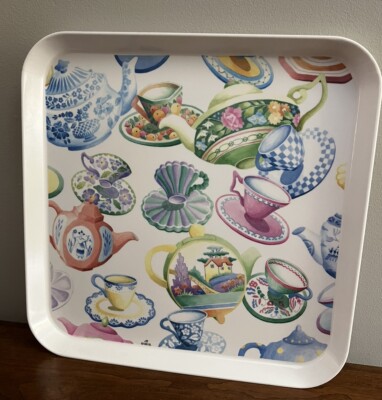 1995 Design Imports Teacup Teapot Melamine Square Serving Tray Made in Italy-image